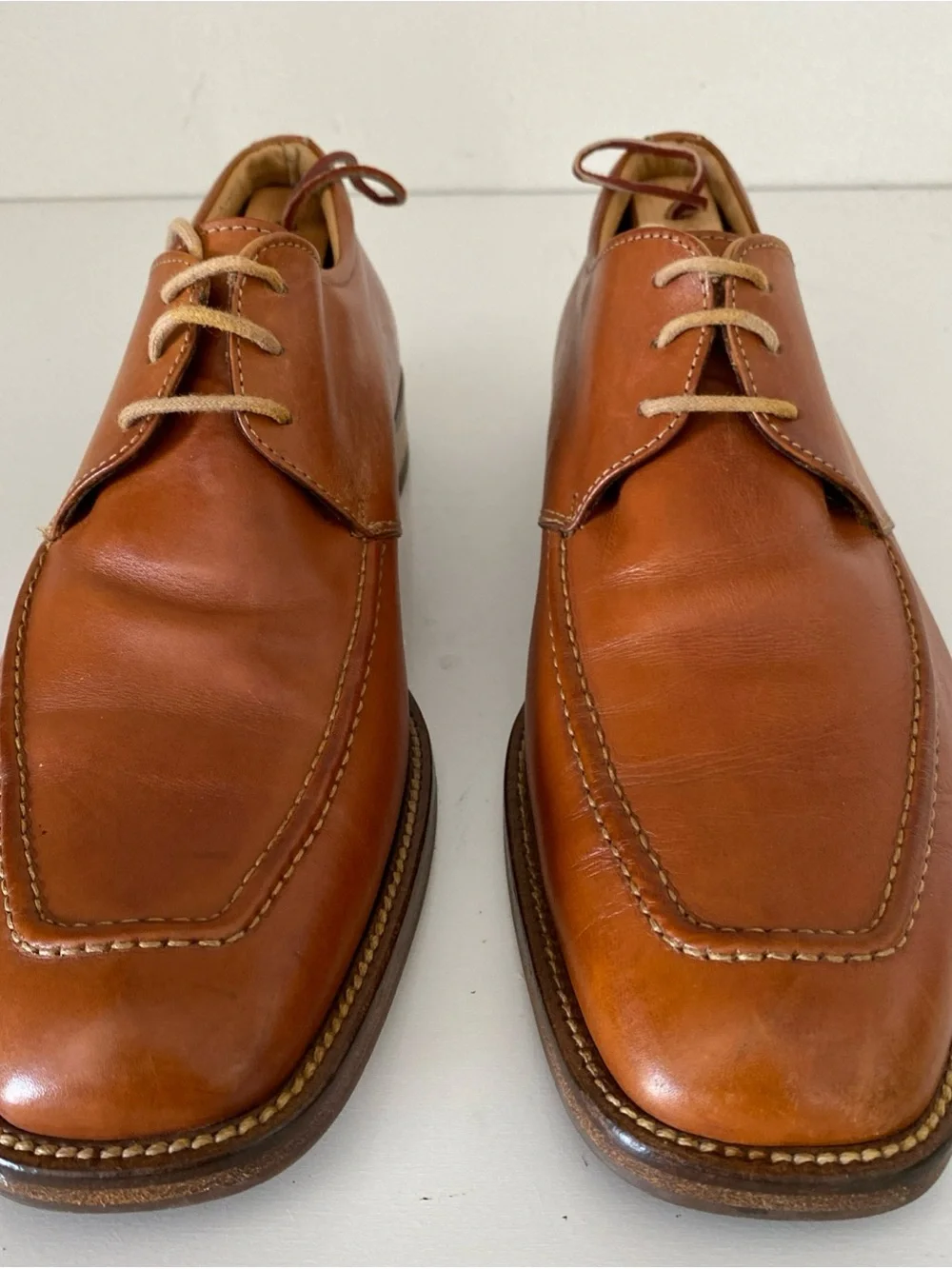Gordon Rush 3863 Men’s 10 Cognac Brown Apron Toe Derby Made Italy Goodyear Welt